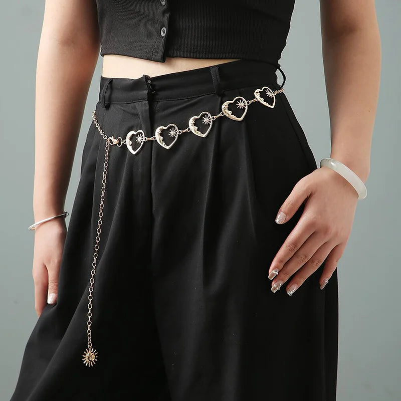Moon Star Metal Waist Chain Belt – Women's Body Chain Body Chain Belt SWANS A Style golden Adjustable