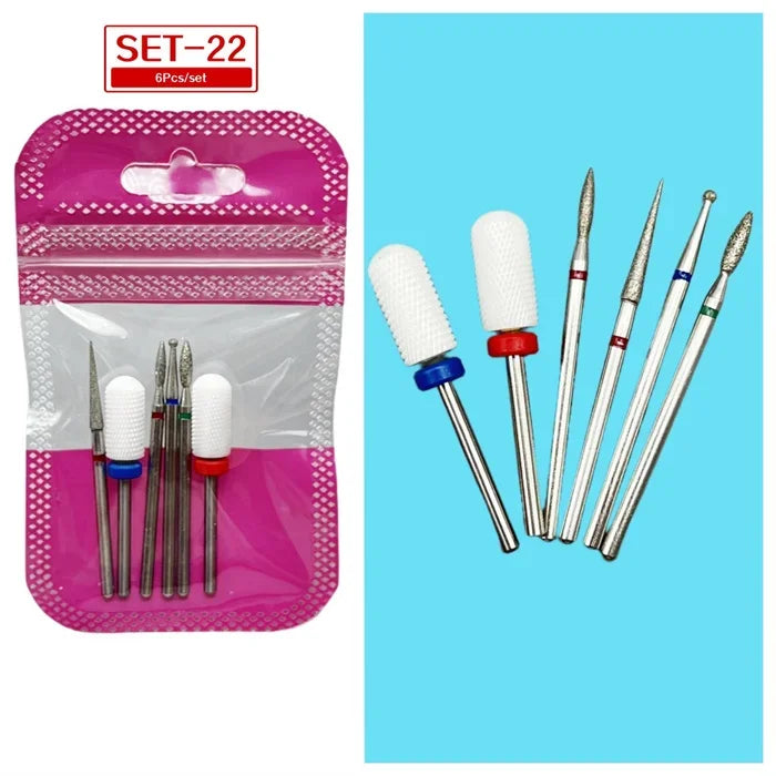 Tungsten Steel Nail Drill Bit Set – Cuticle Milling Cutter 6/7pc Nail Drill Bit Set SWANS 22