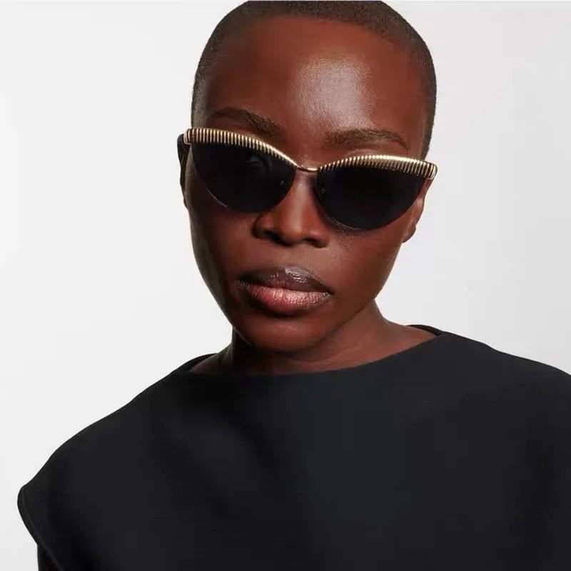 TOYEARN Y2K Cat Eye Sunglasses – Vintage Half Frame Women Cat Eye Sunglasses SWANS