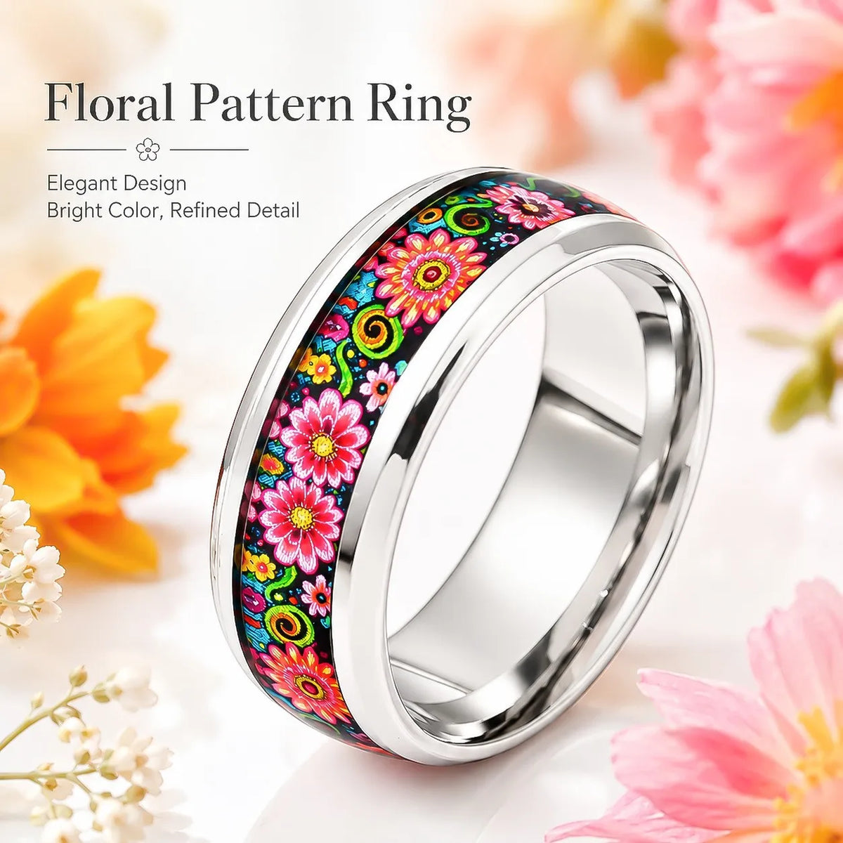 Stainless Steel Double Bevel Wedding Band Ring – Unisex 8mm Stainless Steel Ring SWANS