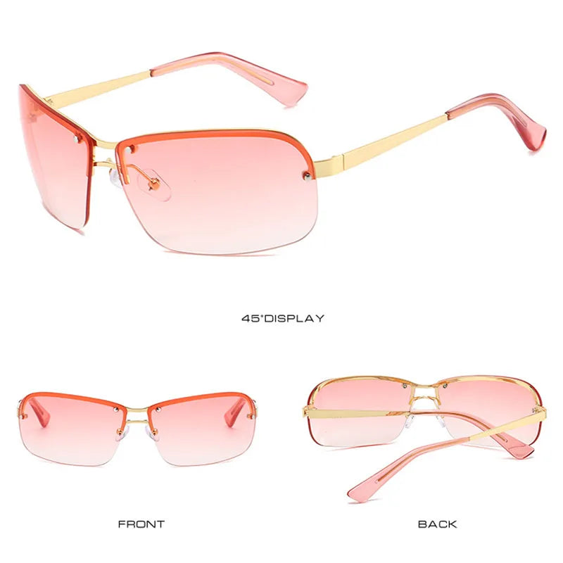 TOYEARN Y2K Rimless Sunglasses – UV400 Gradient Metal Frame Fashion Sunglasses SWANS