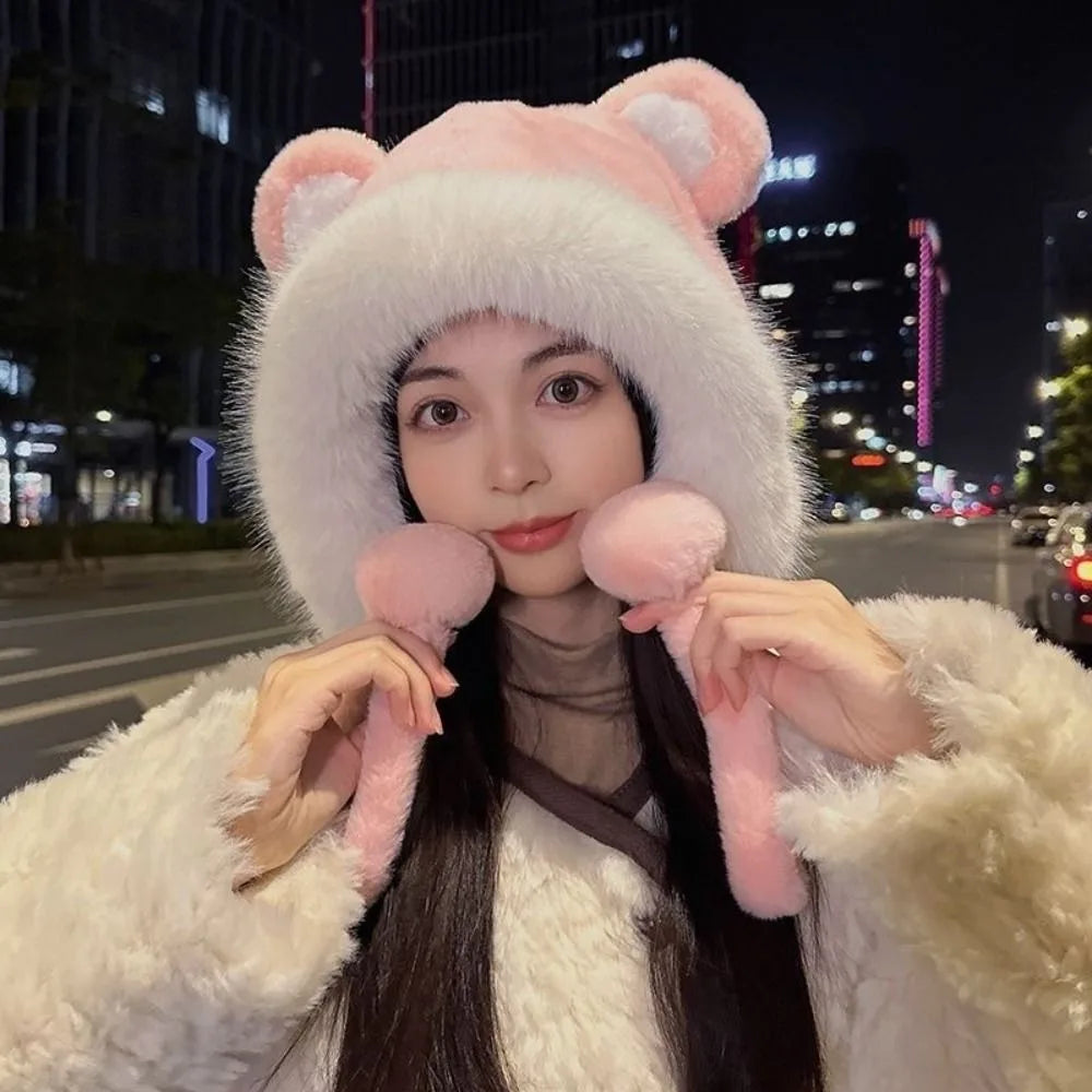 Women's Winter Wool Bucket Hat with Bear & Rabbit Ears Winter Bucket Hat SWANS