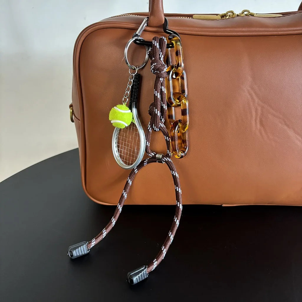 Tennis Racket Keychain – Minimalist Acrylic Bag Charm & Organizer Acrylic Keychain SWANS Brown Amber Silver