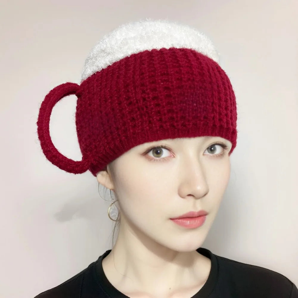 3D Beer Cup Knitted Beanie – Funny Unisex Winter Hat & Gift Novelty Knit Beanie SWANS