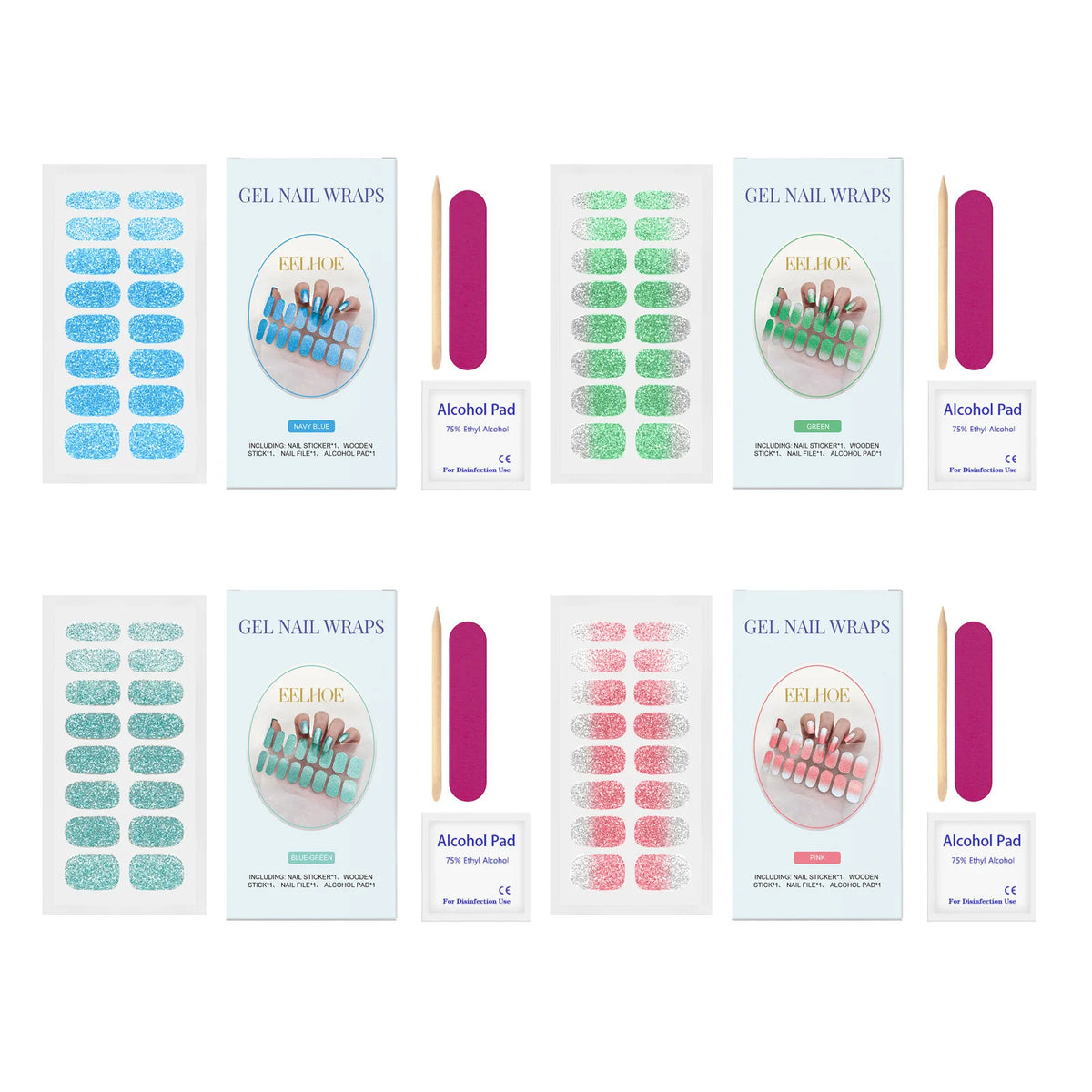 EELHOE Semi-Cured Gel Nail Stickers – Jelly Shine Gradient Gel Nail Stickers SWANS 4 in 1 set