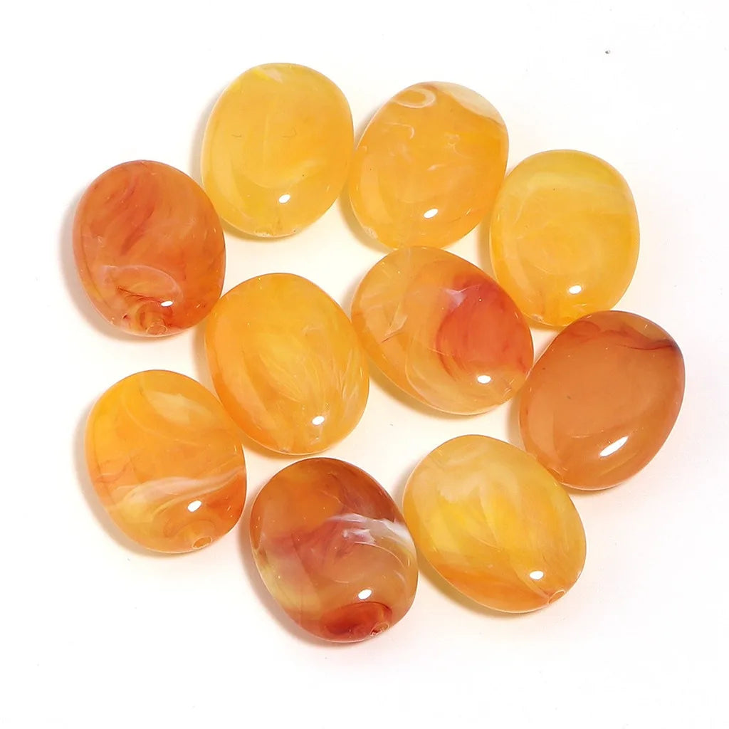 Acrylic Imitation Jade Flat Oval Beads – 20pc DIY Jewelry Pack DIY Jewelry Beads SWANS Yellow Orange