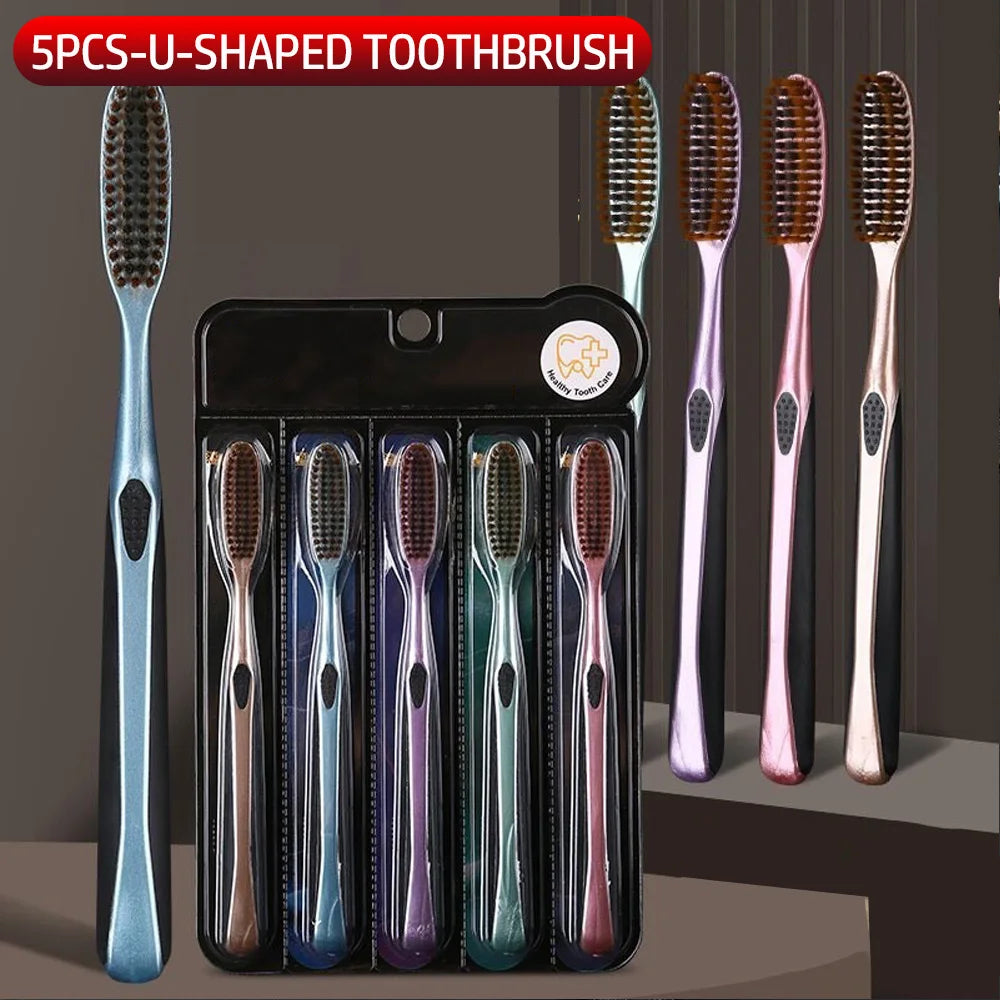 SWANS Large Head Soft Bristle Toothbrush U-Shaped 5-Pack Manual Toothbrush SWANS 5 PCS