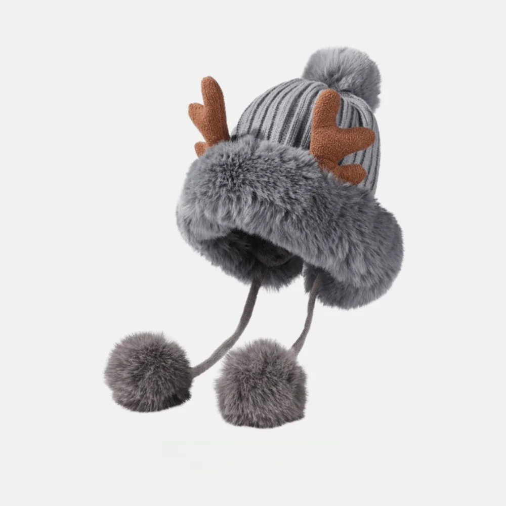 Women's Winter Wool Bucket Hat with Bear & Rabbit Ears Winter Bucket Hat SWANS Grey-D