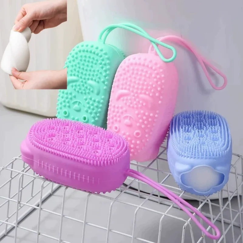 SWANS Silicone Shower Brush – Double-Sided Body Massager Silicone Bath Brush SWANS