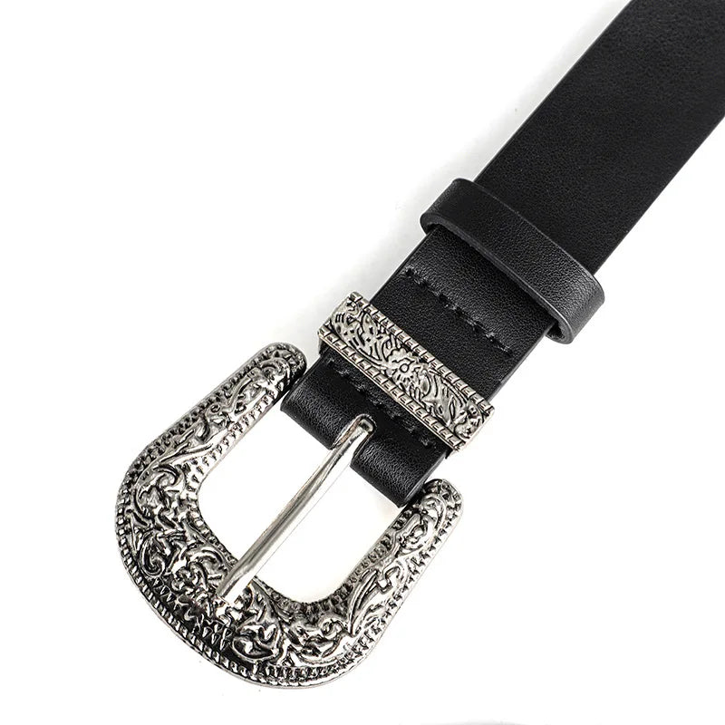 Punk Rivet PU Leather Belt – Vintage Carved Buckle Y2K Unisex PU Leather Belt SWANS