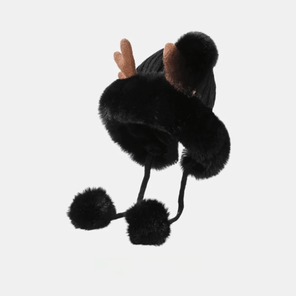 Women's Winter Wool Bucket Hat with Bear & Rabbit Ears Winter Bucket Hat SWANS Black-D
