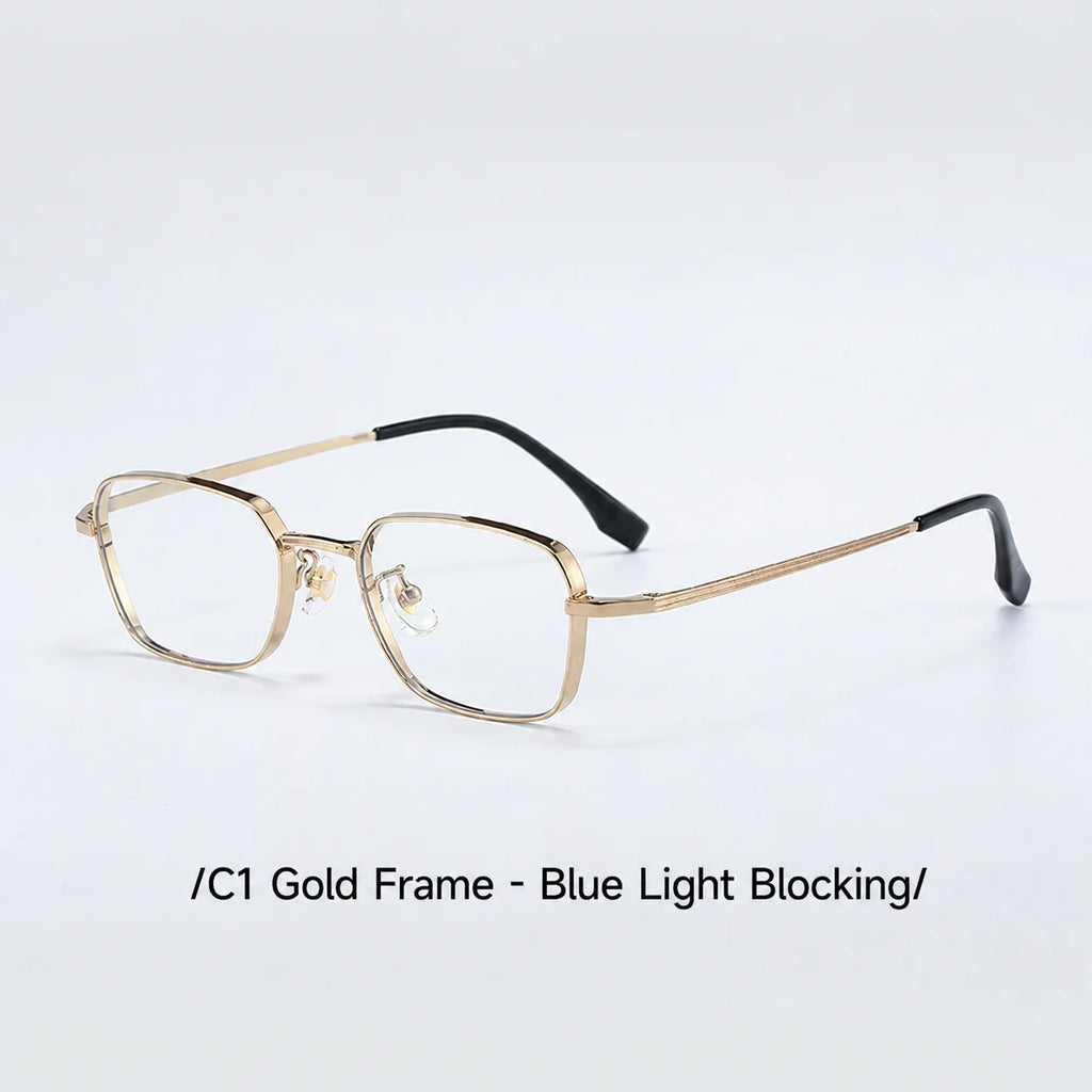 Retro Rectangle Titanium Eyeglasses Frames – Blue Light Blocking Eyeglasses Frames SWANS Gold