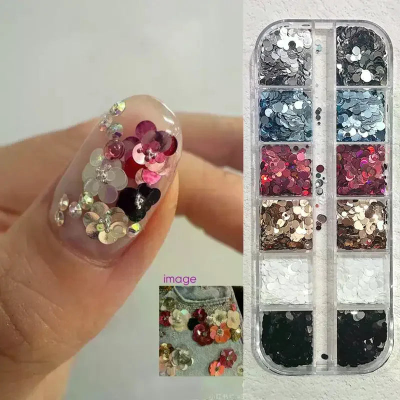 YOVIP Nail Art Glitter Sequins & Charm Kit – 6/12 Grids Nail Art Decor Kit SWANS