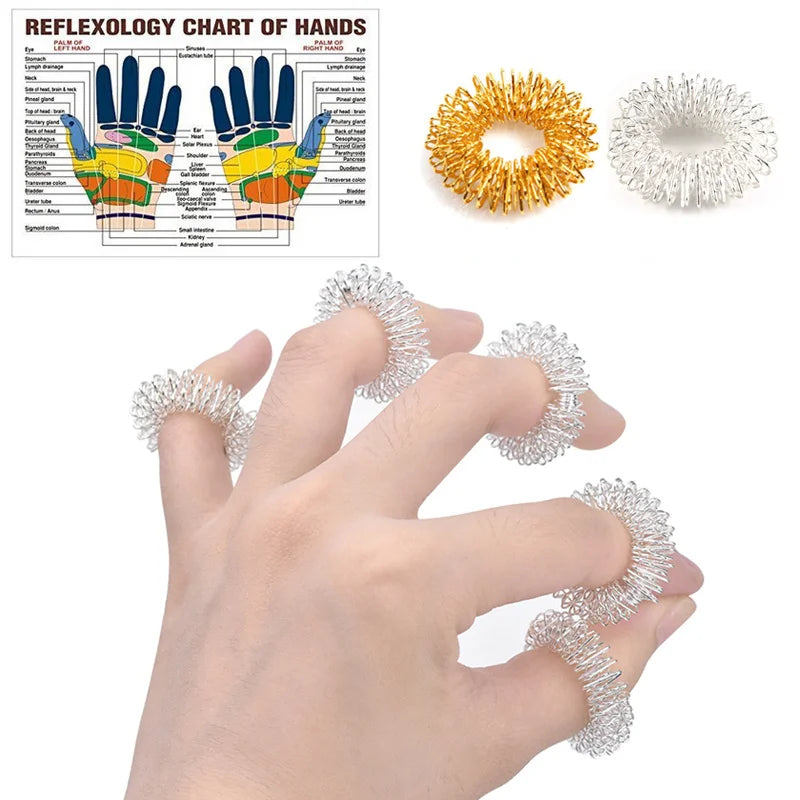 10-Pack Gold Finger Acupressure Massage Rings – Stainless Steel Acupressure Massage Ring SWANS