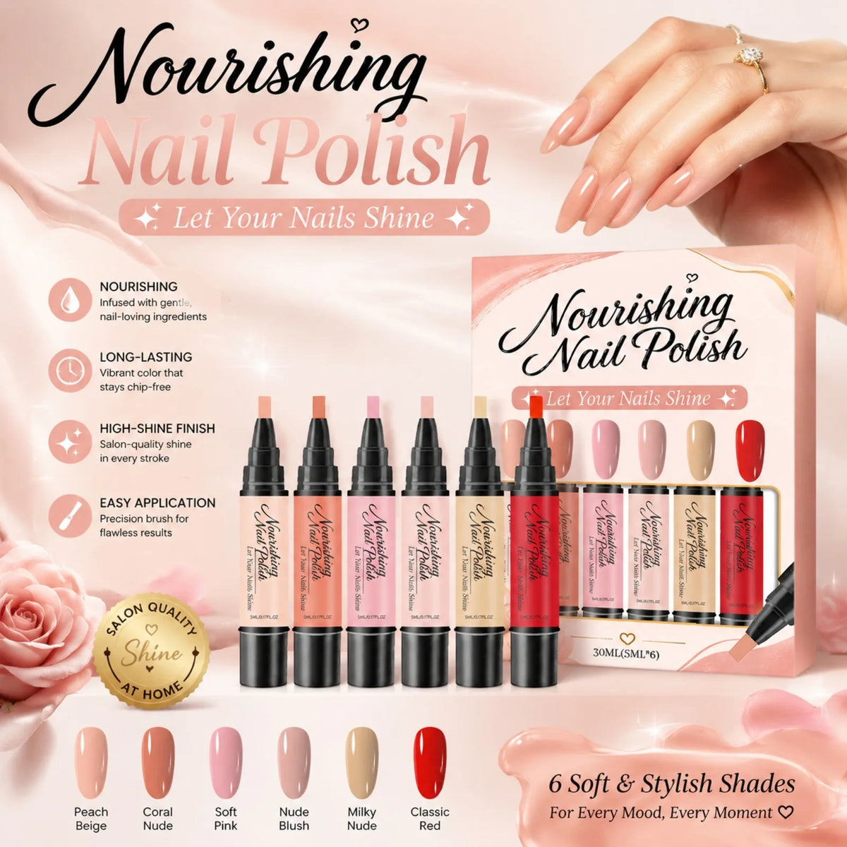 6-Color Quick Dry Nail Polish Pen Set – DIY Nail Art Manicure Nail Polish Pen Set SWANS