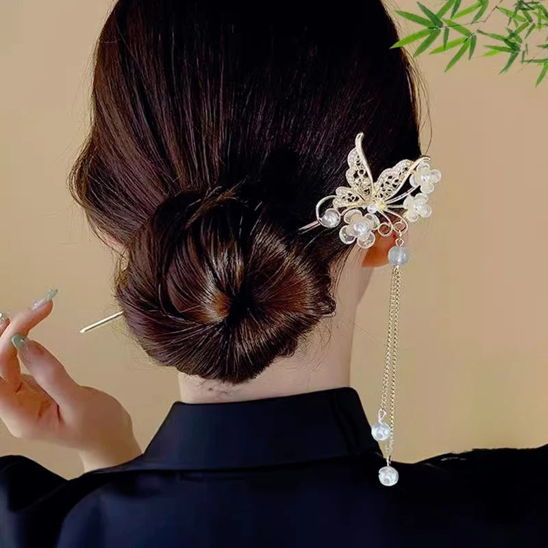 Chinese Tassel Hair Stick & Floral Hairpin for Women | Elegant Hair Stick Hairpin SWANS
