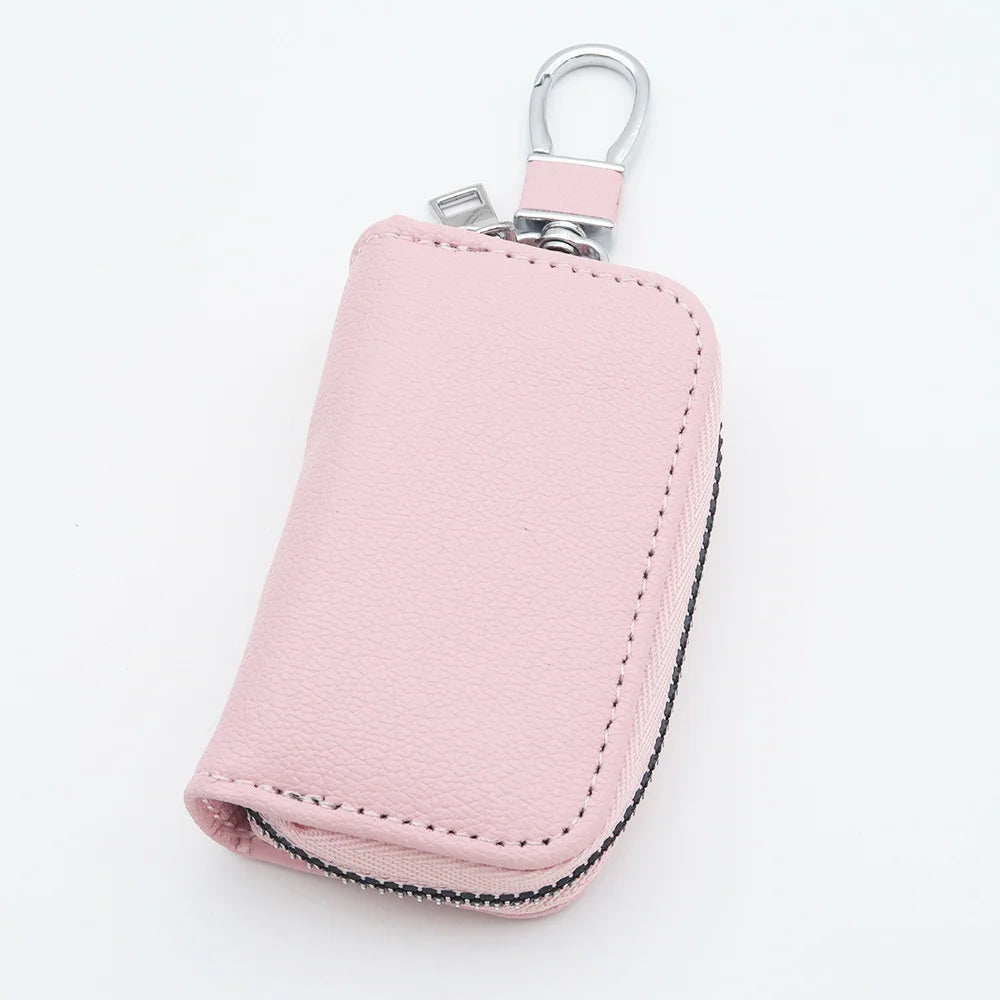 Unisex PU Leather Key Wallet Organizer – Zipper Key Case Key Wallet Organizer SWANS Light pink