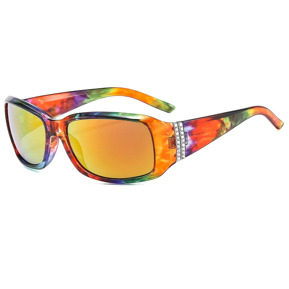 TOYEARN Big Frame Polarized Sunglasses UV400 Punk Y2K Polarized Sunglasses SWANS Colorful Mirror Red As the picture