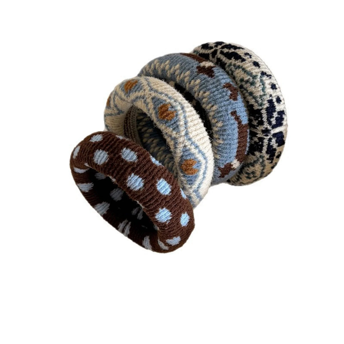 4-Pack Knitted Hair Ties – Vintage Fair Isle & Polka Dot Knitted Hair Ties SWANS