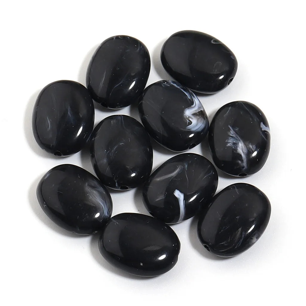 Acrylic Imitation Jade Flat Oval Beads – 20pc DIY Jewelry Pack DIY Jewelry Beads SWANS Black White