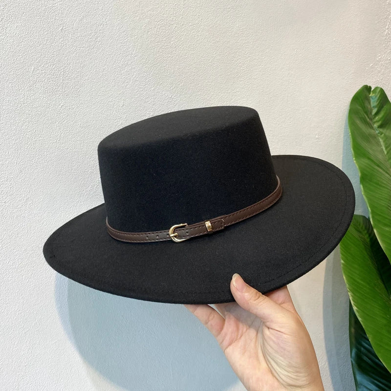 Women's Wool Fedora Hat – Belt Buckle Flap Brim Felt Cap Wool Fedora Hat SWANS