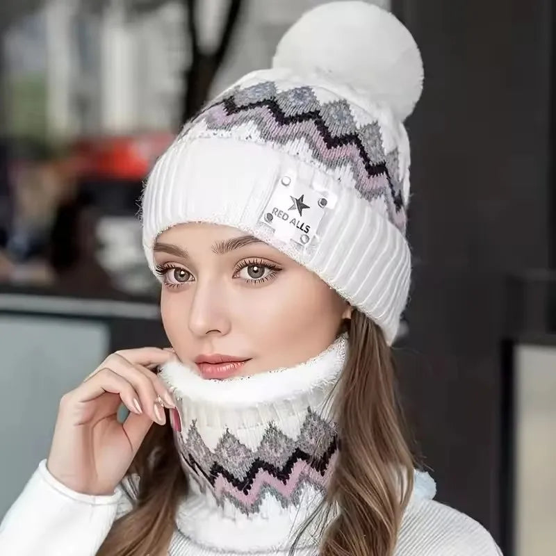 Fleece-Lined Beanie & Neck Warmer Set – Winter Knit Hat Combo Winter Hat Set SWANS