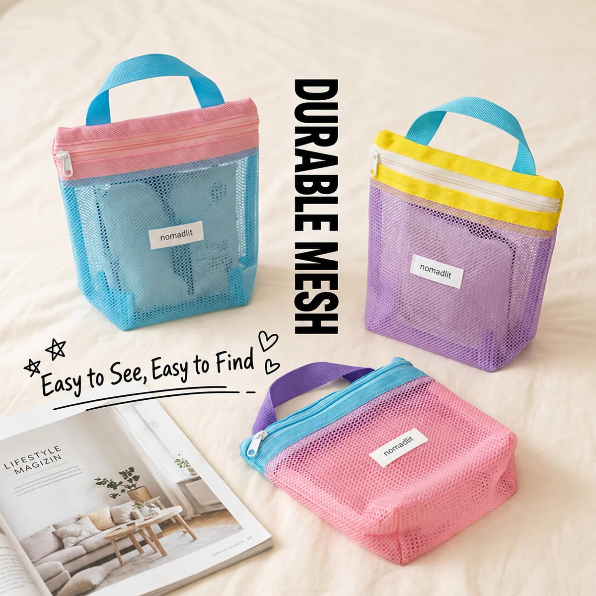 SWANS Mesh Cosmetic Bag – Zippered Semi-Transparent Organizer Mesh Cosmetic Bag SWANS