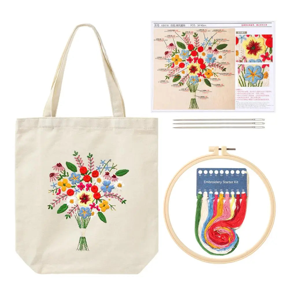 Flower Embroidery Kit with Canvas Tote Bag – Beginner DIY Embroidery Craft Kit SWANS