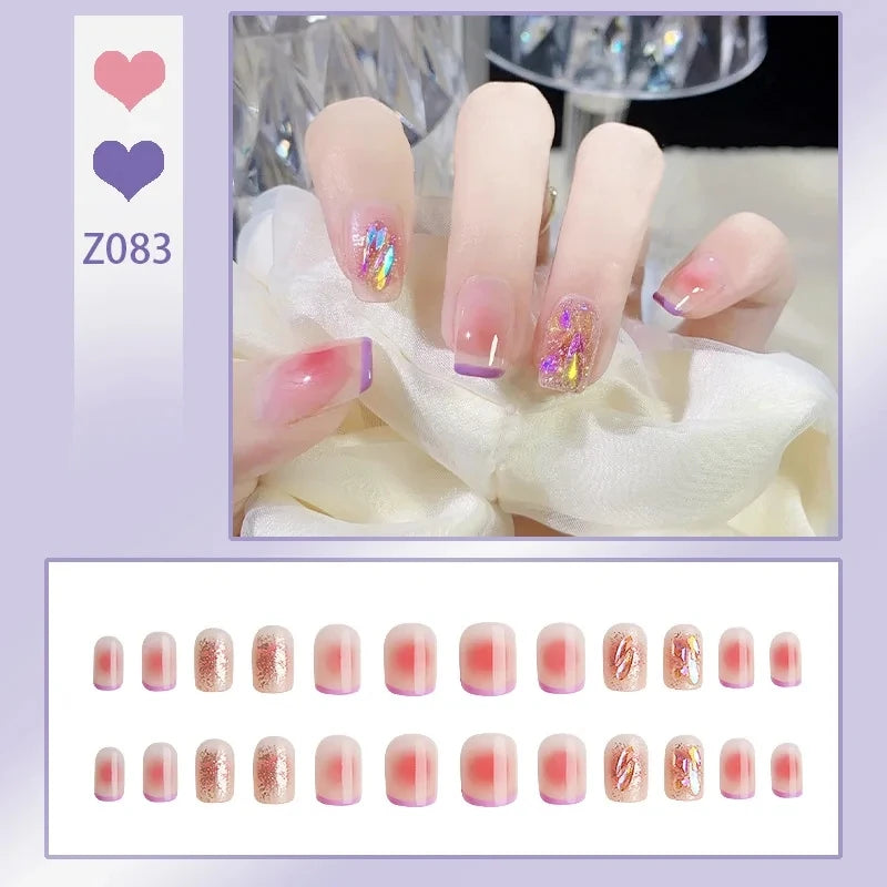 Press-On French Tip Acrylic Nails – 24pc Short Fake Nail Set