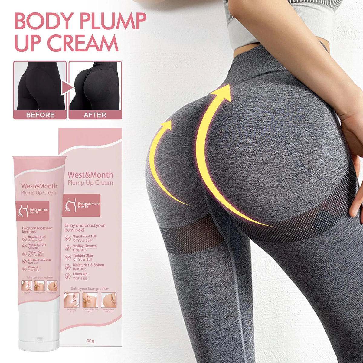 WEST MONTH Buttock Firming & Lifting Cream – Hip Sculpting 30g Body Firming Cream SWANS