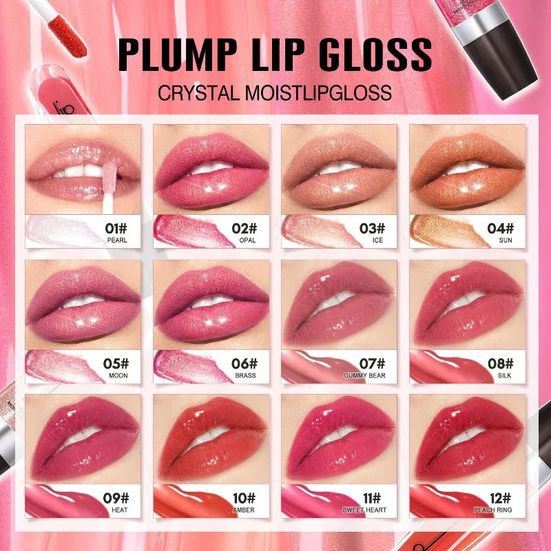 12-Color Mirror Lip Gloss – Pearl Glitter Hydrating Watery Shine Lip Gloss SWANS