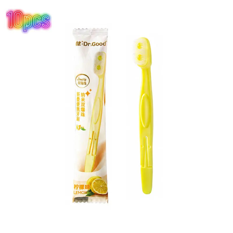 10-Pack Disposable Travel Toothbrush with Toothpaste & Scraper Disposable Travel Toothbrush SWANS Lemon 10pcs