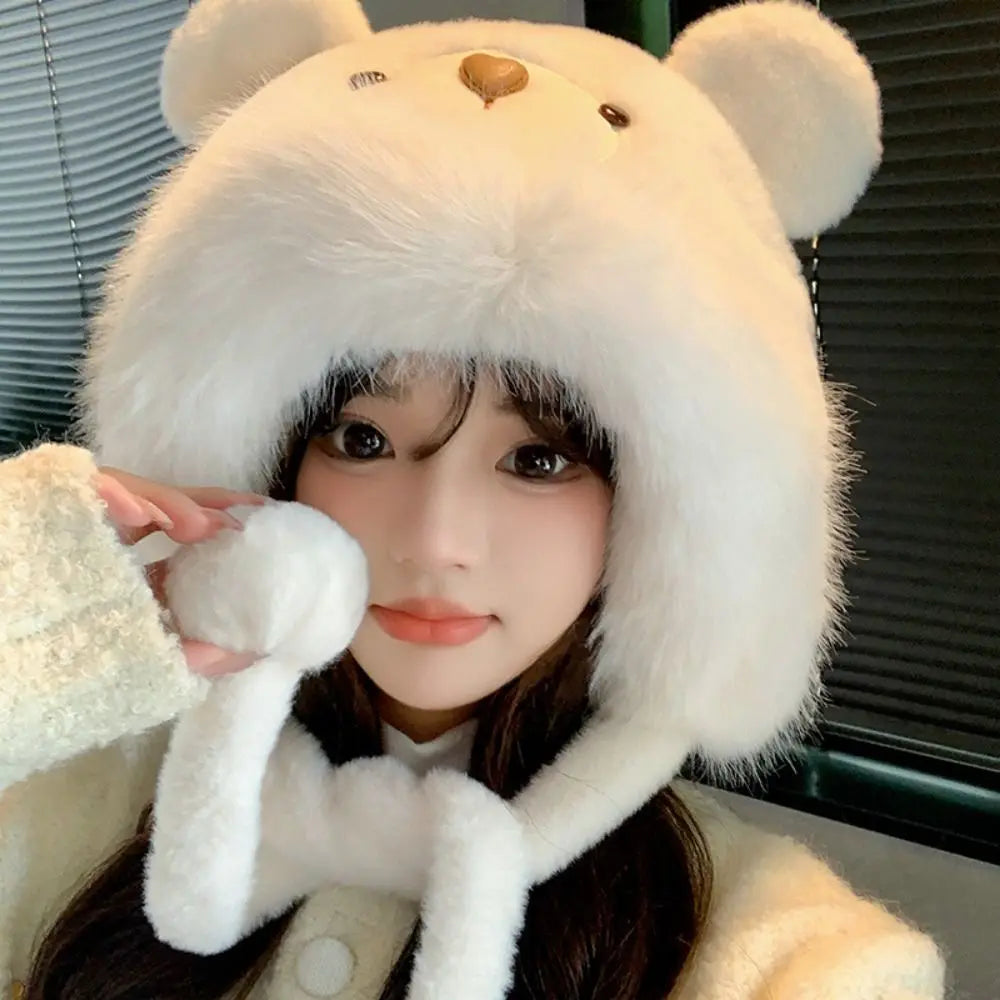 Cute Bear Ears Winter Hat – Windproof Warm Earflap Bonnet Winter Earflap Hat SWANS