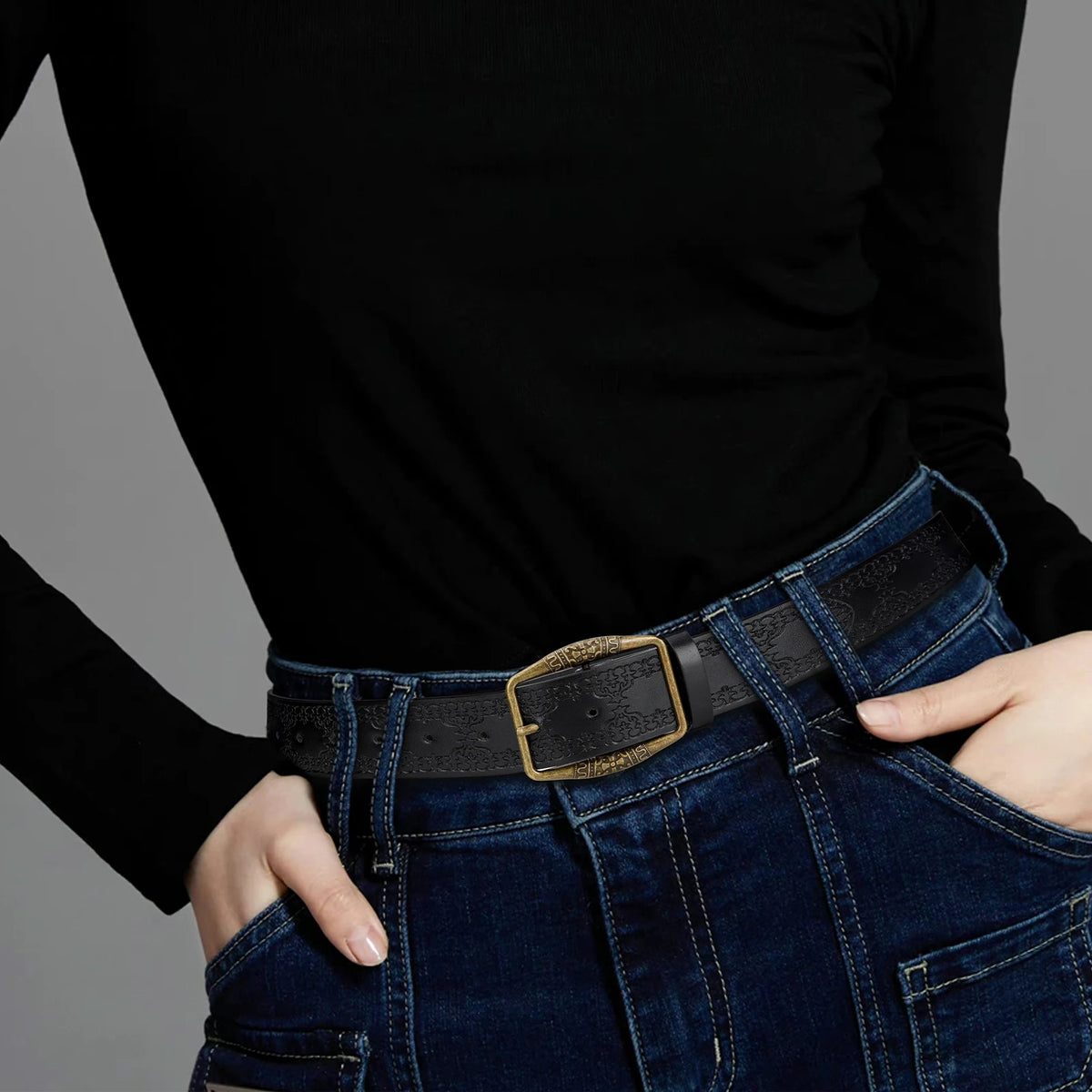 Women's Retro Western Belt – Embossed Cowgirl PU Leather Women's Fashion Belt SWANS