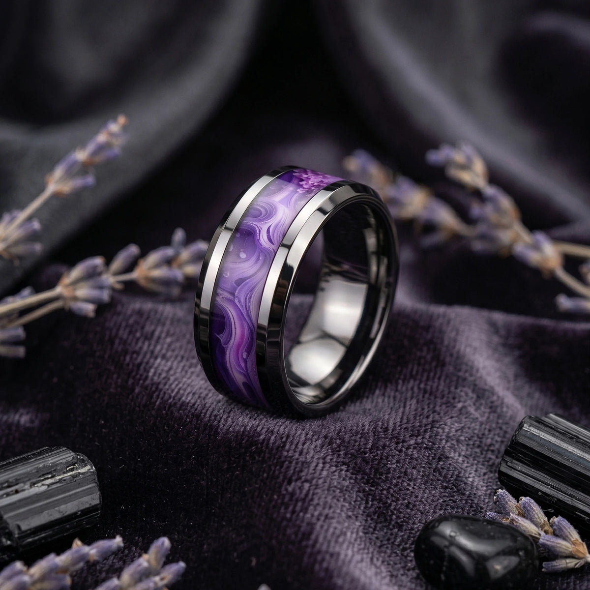 Starry Night Stainless Steel Unisex Black Ring | Sizes 7–13 Fashion Ring SWANS
