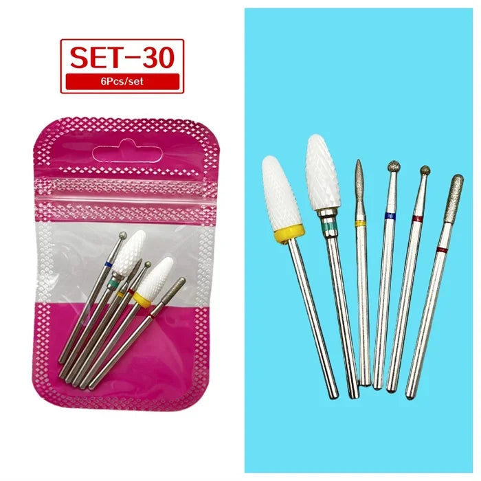 Tungsten Steel Nail Drill Bit Set – Cuticle Milling Cutter 6/7pc Nail Drill Bit Set SWANS 30