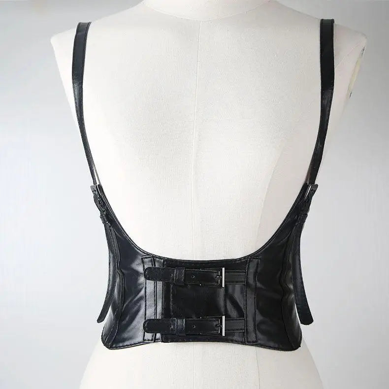 Women's Wide PU Leather Corset Belt – Punk Gothic Waistband Corset Waist Belt SWANS A Style black One Size