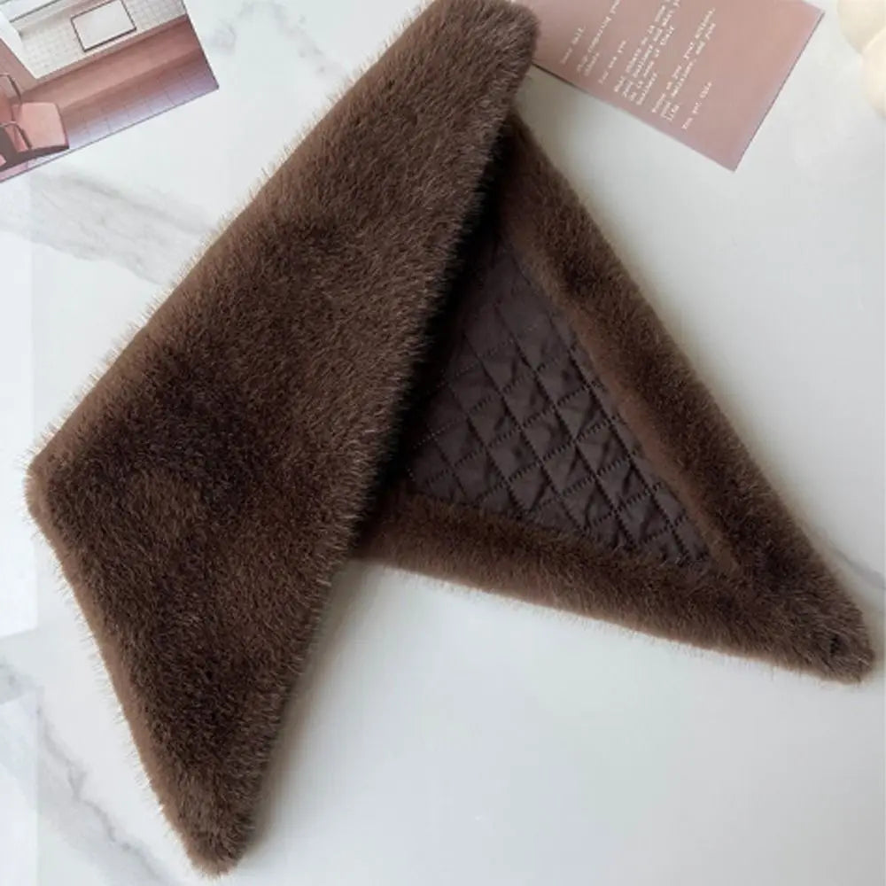 Faux Mink Fur Triangle Neck Scarf – Leopard & Solid Winter Wrap Faux Fur Scarf SWANS