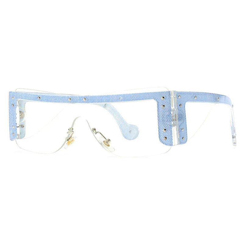 Y2K Rimless Rivet Sunglasses – Unisex Punk Vintage Shades Fashion Sunglasses SWANS Clear