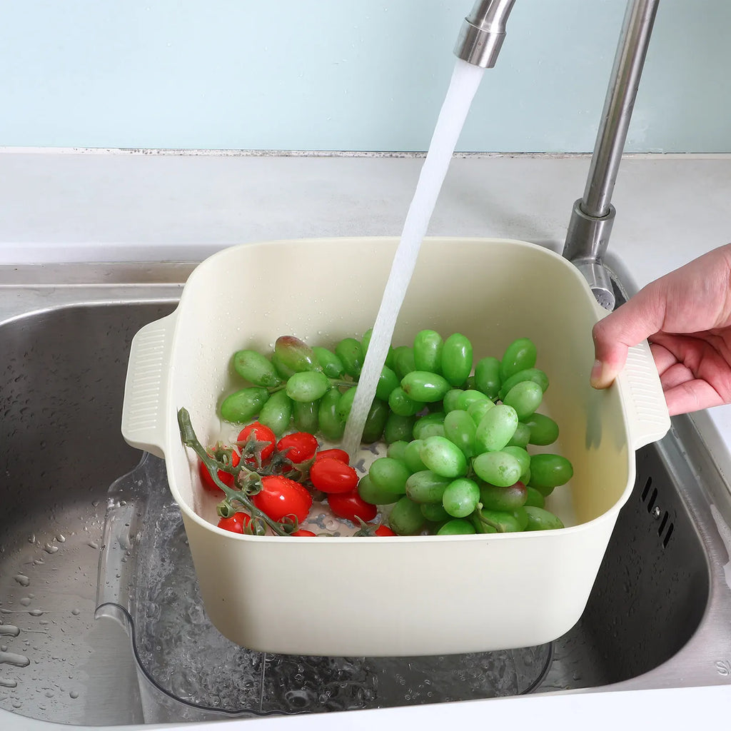 Double Layer Fruit Washing Bowl & Stackable Drain Colander Set Colander Strainer Set SWANS