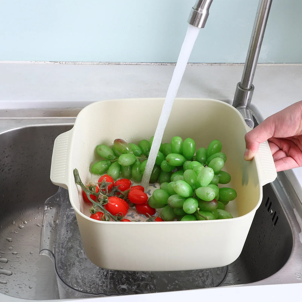 Double Layer Fruit Washing Bowl & Stackable Drain Colander Set Colander Strainer Set SWANS