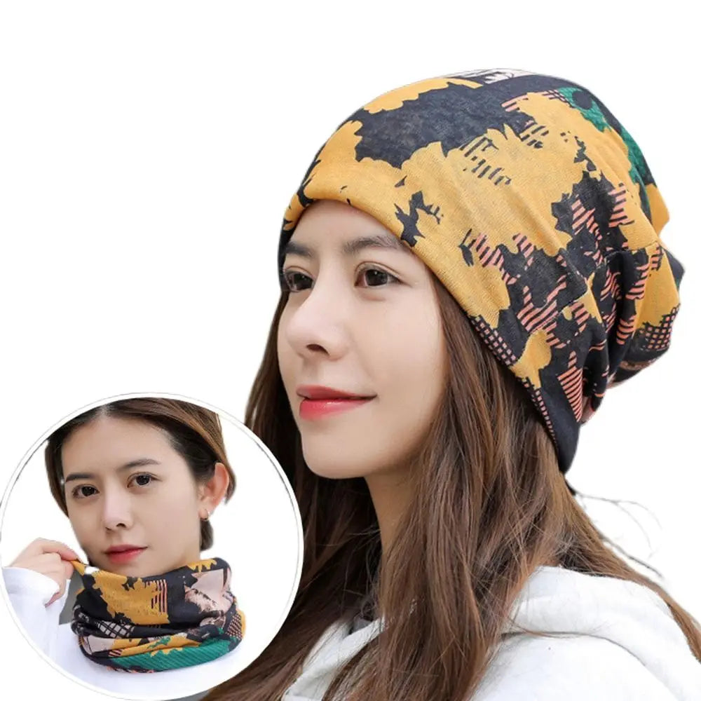 Breathable Turban Beanie Cap – Women's Ruffle Stripe Head Wrap Turban Beanie Cap SWANS 4