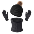 Women's 3-Piece Winter Knitted Hat, Scarf & Gloves Set Winter Accessory Set SWANS Black