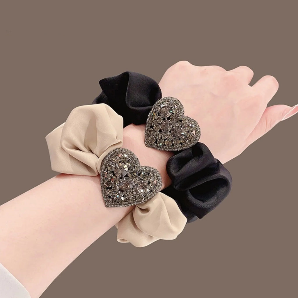 Sparkly Heart Scrunchie – Rhinestone & Pearl Hair Tie | SWANS Hair Scrunchie SWANS