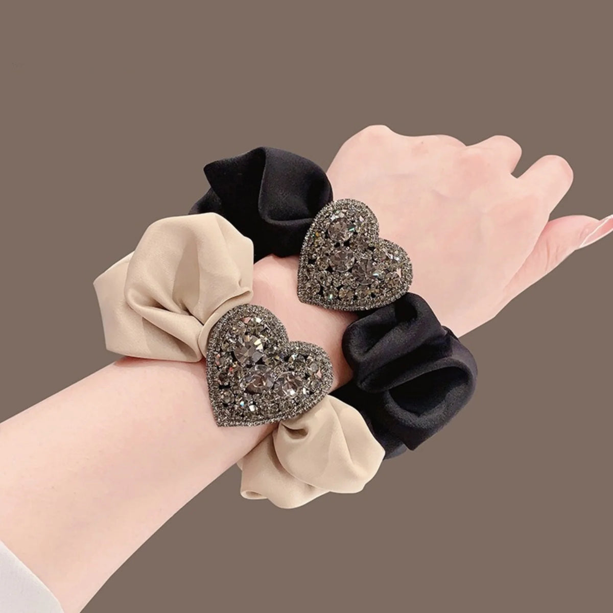 Sparkly Heart Scrunchie – Rhinestone & Pearl Hair Tie | SWANS Hair Scrunchie SWANS