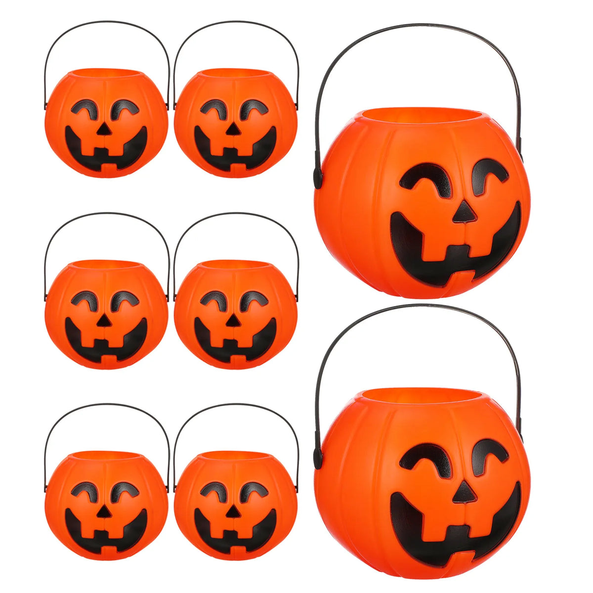 8-Pack Halloween Pumpkin Candy Buckets with Handle | Trick or Treat Halloween Candy Bucket SWANS