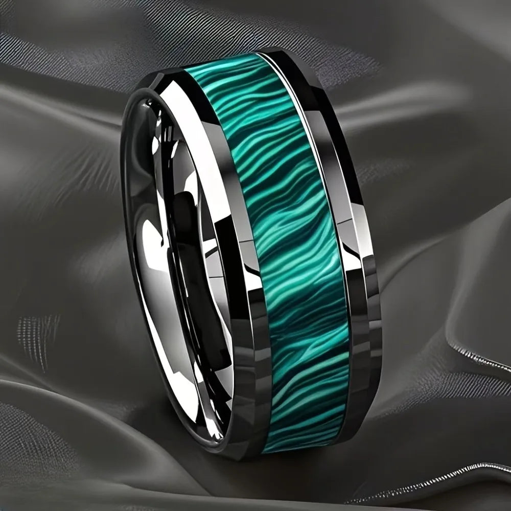 8MM Peacock Stone Inlay Men's Stainless Steel Ring – Silver Men's Fashion Ring SWANS