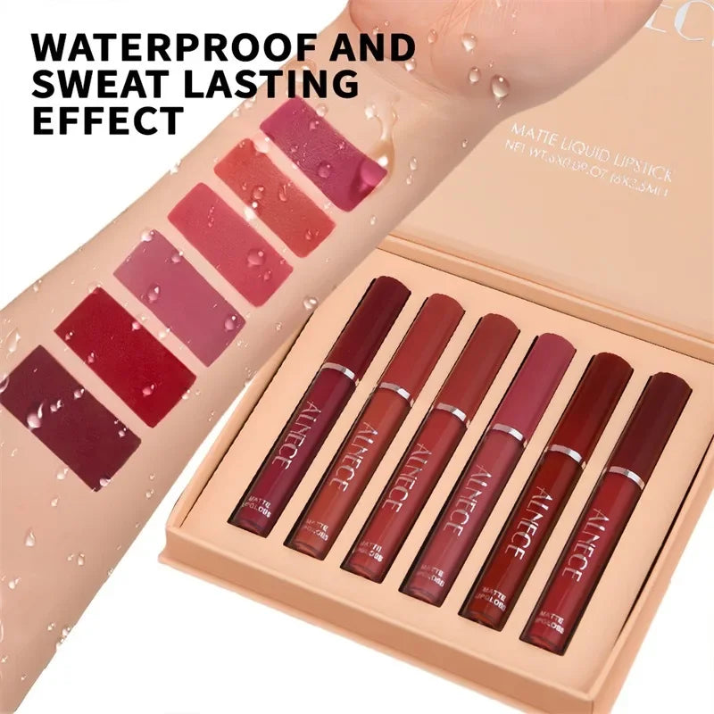 6-Piece Matte Velvet Lipstick Set – Waterproof Long-Lasting Nude Lipstick Set SWANS