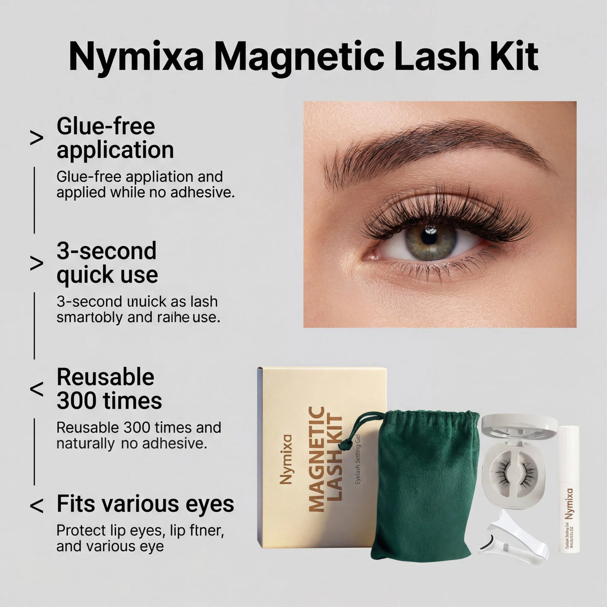 Nymixa Magnetic Eyelashes Kit – 3D Faux Mink No-Glue Lashes Magnetic Eyelashes Kit SWANS