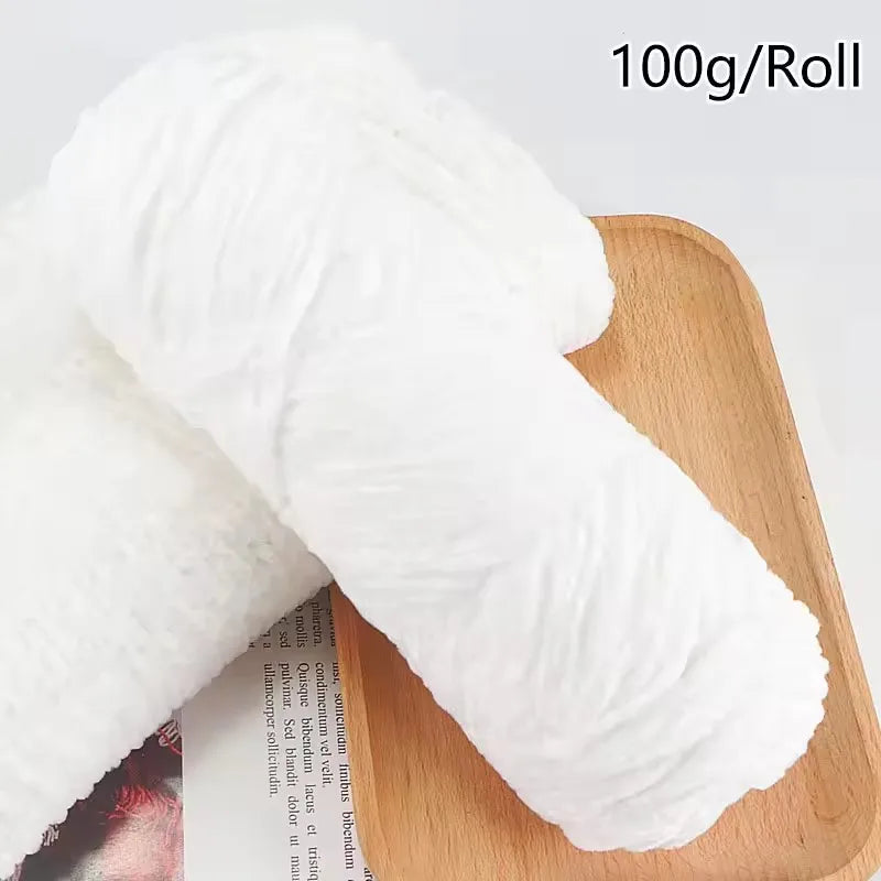 Thick Chenille Velvet Yarn 100g – Soft Plush Crochet & Knit Yarn Craft Yarn SWANS White
